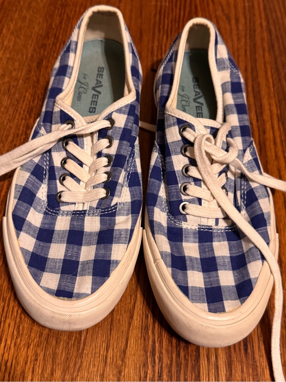 SeaVees / J Crew Blue and White Gingham Lace-Up Sneakers